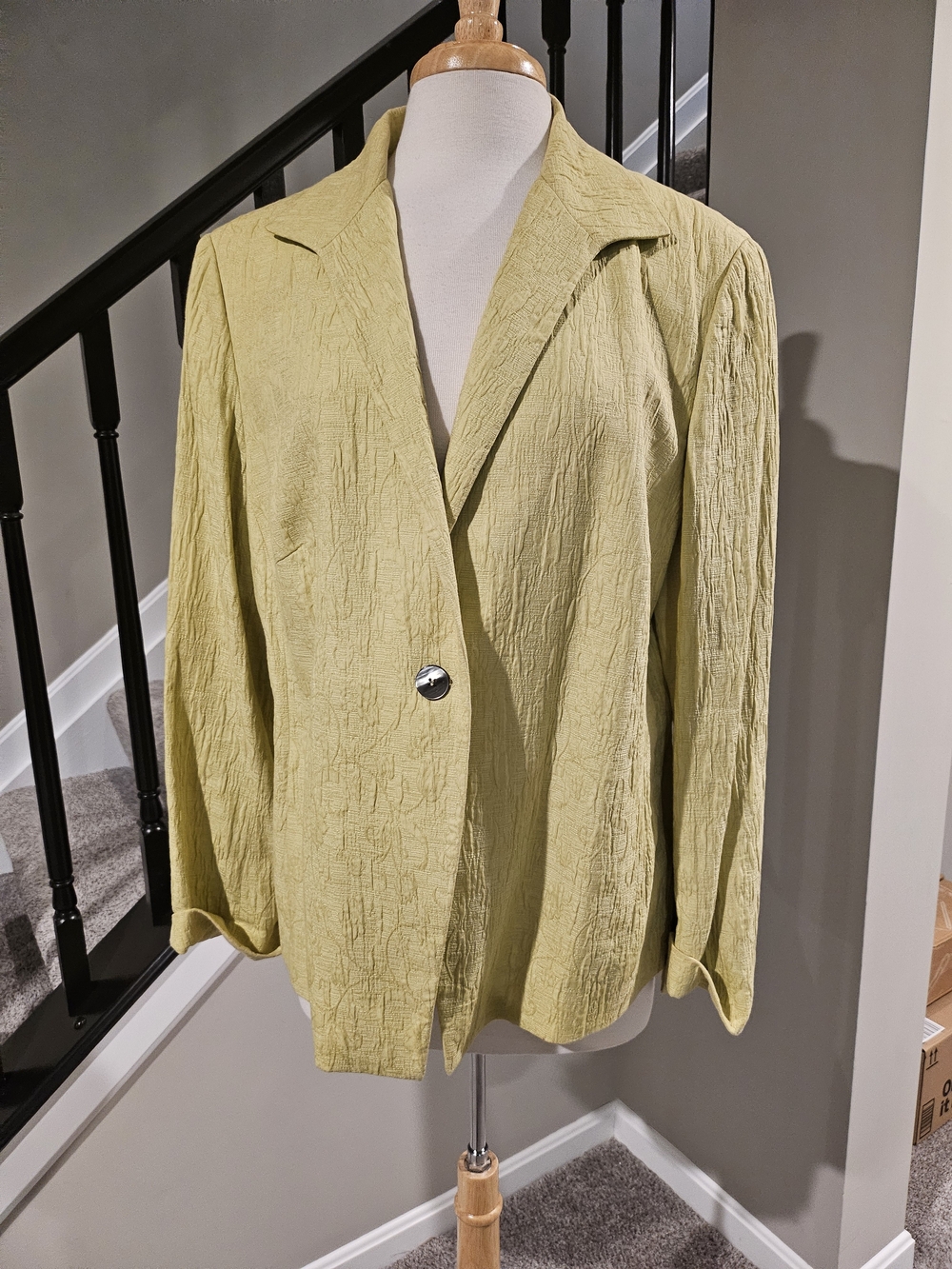 Jones New York Collection Woman Light Green Crinkle-Textured Blazer (Size 16W)